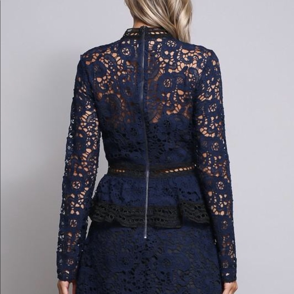 ❗️CLOSING SALE❗️Navy Lace Ruffle Bottom Dress - Picture 4 of 4
